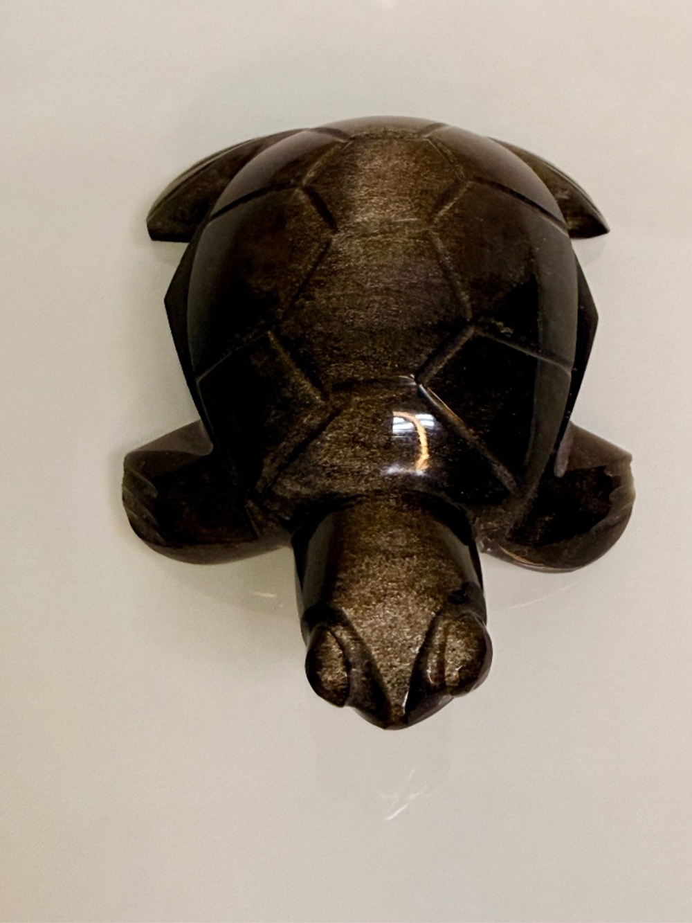 Gold Sheen Obsidian Turtle Carving Figurine Hand Carved Stone 2”‎ Colctbl Chips